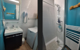 Salle d'eau avec douche, meuble vasque et lave-linge